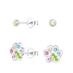 Silver Paw Print Stud Earrings Set